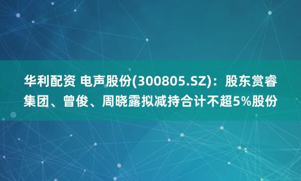 华利配资 电声股份(300805.SZ)：股东赏睿集团、曾俊、周晓露拟减持合计不超5%股份