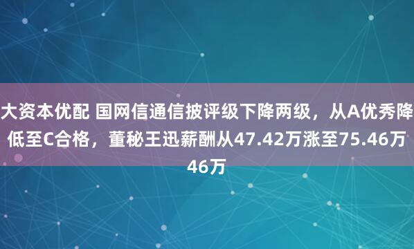 大资本优配 国网信通信披评级下降两级，从A优秀降低至C合格，董秘王迅薪酬从47.42万涨至75.46万