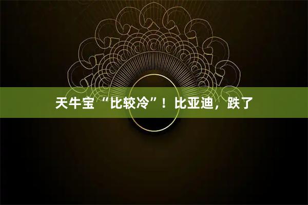 天牛宝 “比较冷”！比亚迪，跌了