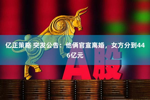 亿正策略 突发公告：他俩官宣离婚，女方分到446亿元